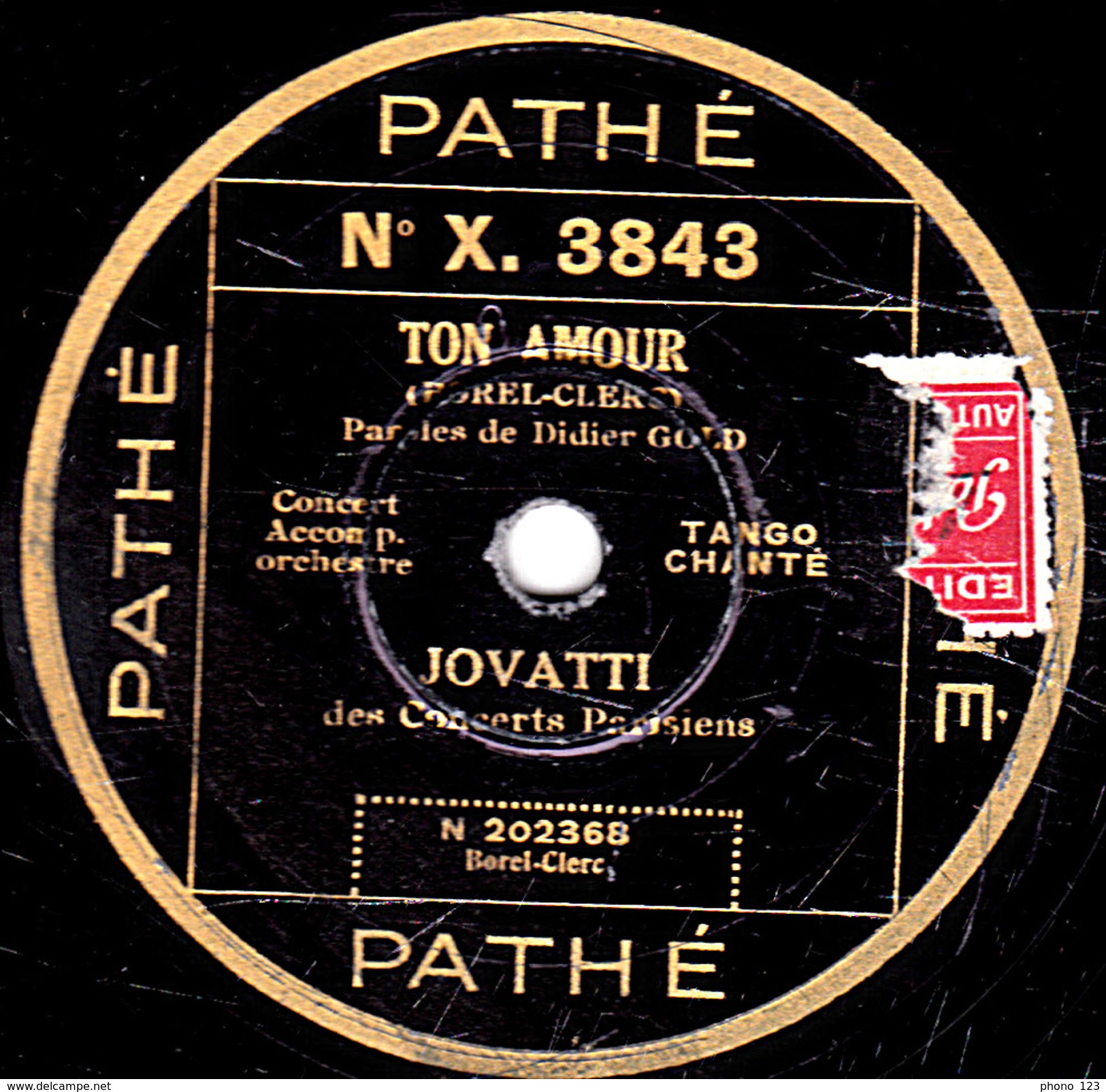 78 T. - 25 Cm - état  B - JOVATTI - TON AMOUR - DIVINE LADY - 78 T - Disques Pour Gramophone