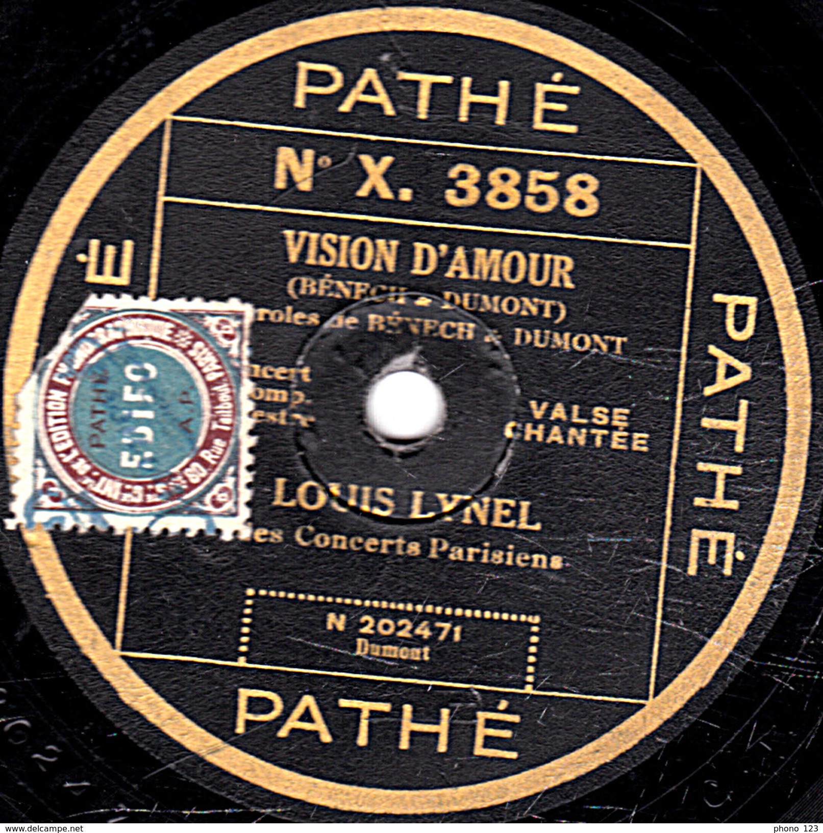 78 T. - 25 Cm - état  B - LOUIS LYNEL - JE T'APPARTIENS - VISION D'AMOUR - 78 T - Disques Pour Gramophone