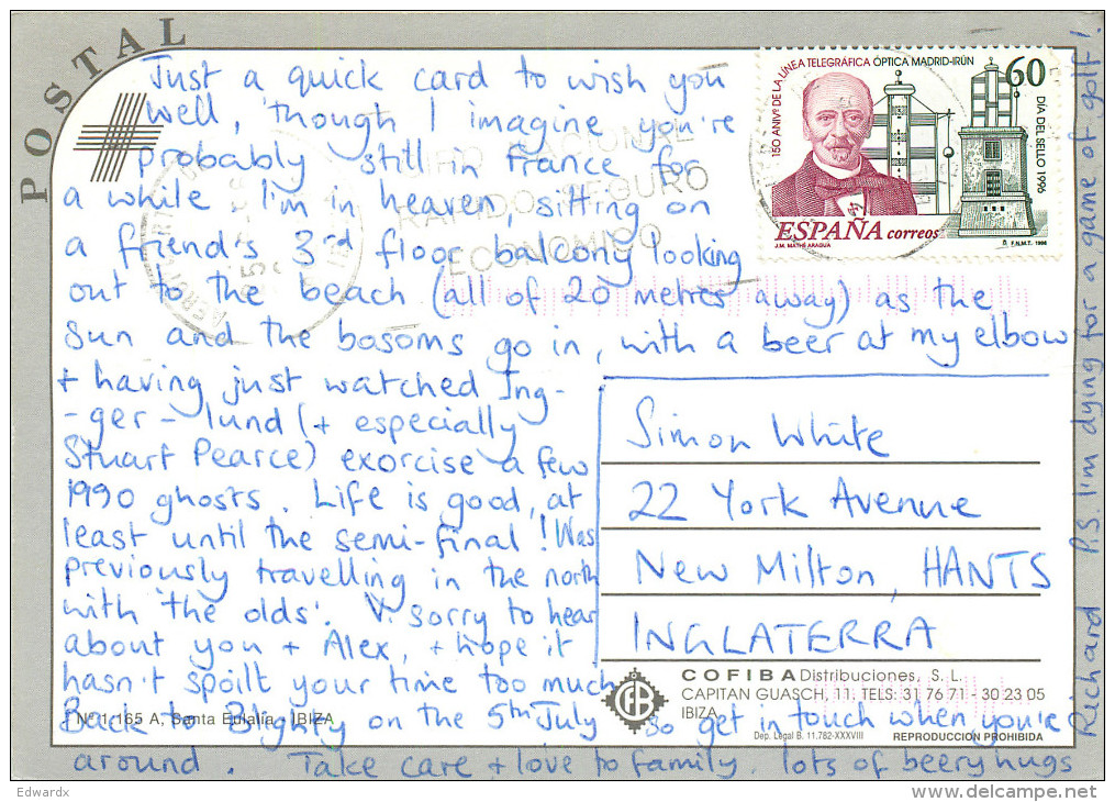 Santa Eulalia Del Rio, Ibiza, Spain Postcard Posted 1996 Stamp - Ibiza