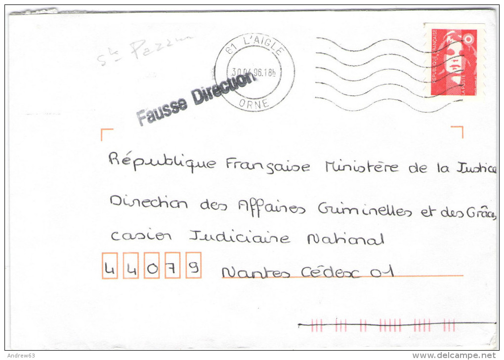 FRANCIA - France - 1996 - Marianne Du Bicentenaire Rouge - FD, Fausse Direction - Viaggiata Da L'Aigle Per Nantes, Fr... - 1961-....