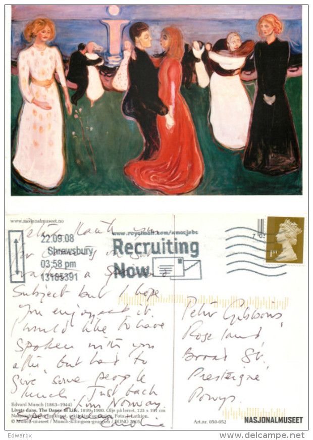 Edvard Munch, Art Painting Postcard Posted 2008 Stamp - Pittura & Quadri