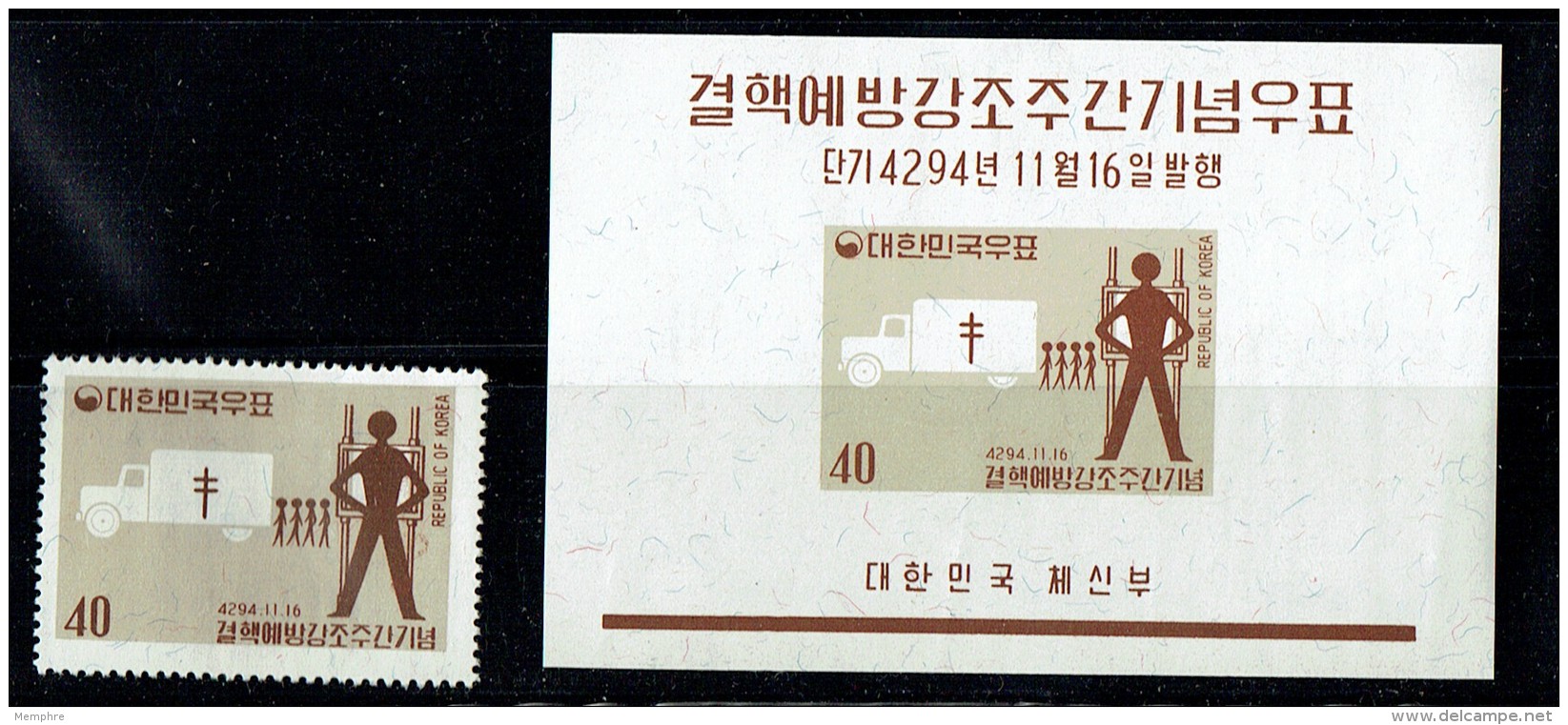 1961  Dépistage De La Tuberculose- Timbre Et Blocs-feuillets * MH - Korea (Süd-)