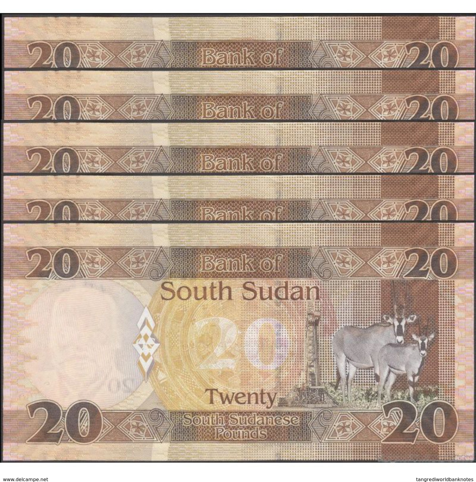 TWN - SOUTH SUDAN 8A - 20 Pounds 2015 Prefix AC UNC DEALERS LOT X 5 - FREE SHIPPING On Orders Over EUR 150 - Sudan Del Sud