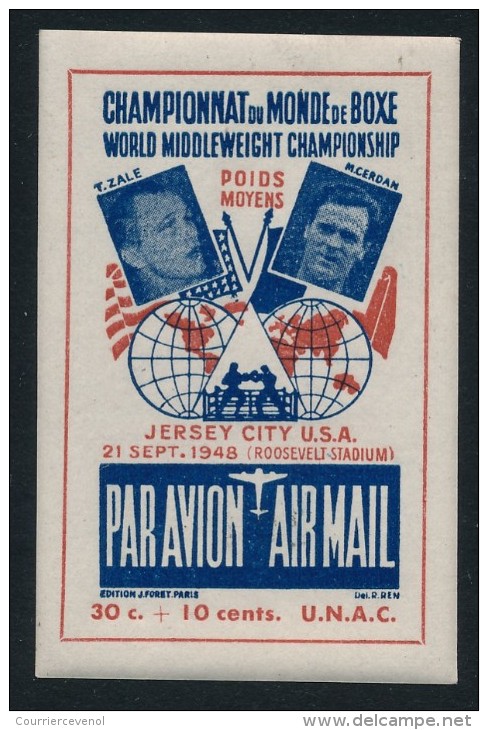 France-Etats Unis - 4 Vignettes Par Avion Championnat Du Monde Boxe 1948 - Airmail Label World Championship Jersey City - Erinnophilie