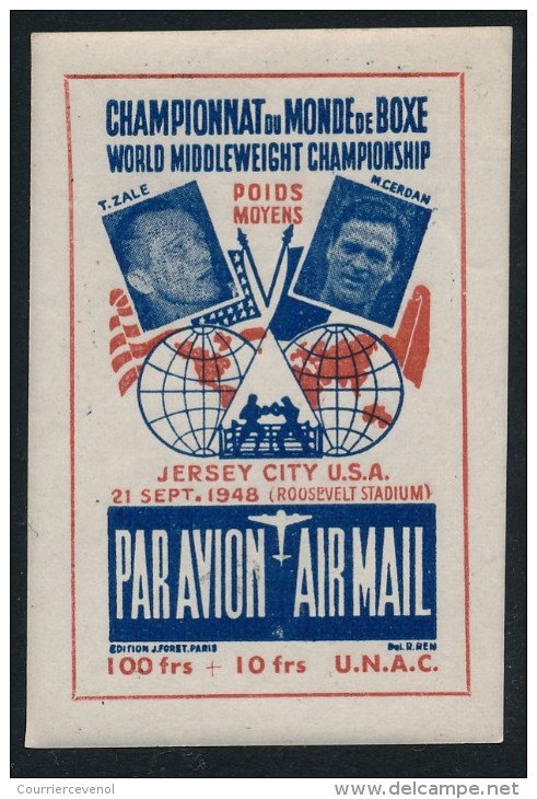 France-Etats Unis - 4 Vignettes Par Avion Championnat Du Monde Boxe 1948 - Airmail Label World Championship Jersey City - Erinnophilie