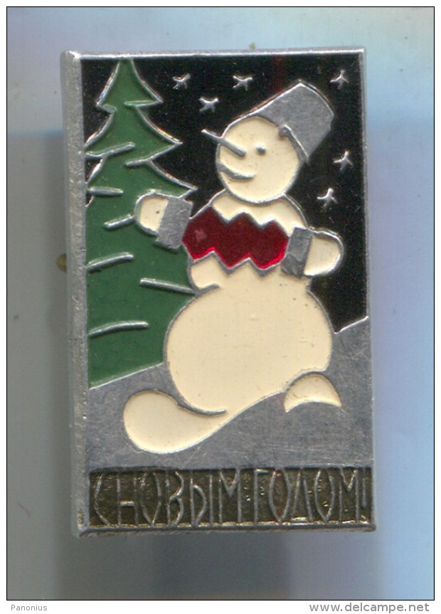 New Year, Neujahr - SNOWMAN SCHNEEMANN, Christmas, Weihnachten, Russian (USSR) Vintage Pin Badge, Abzeichen - Christmas