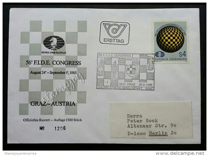 Austria 56th FIDE Congress 1985 Indoor Games (stamp FDC) -addressed - Otros & Sin Clasificación