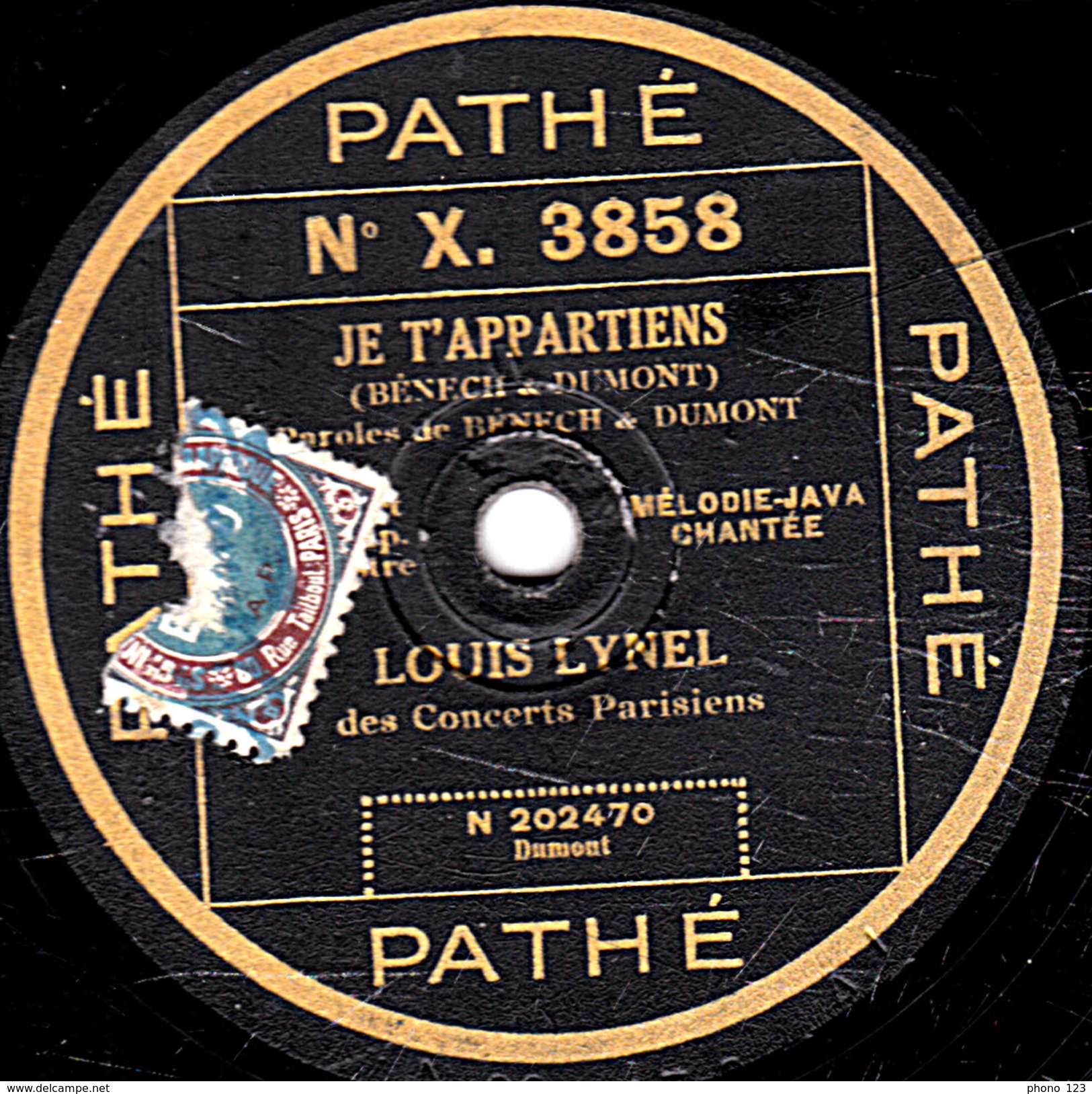 78 T. - 25 Cm - état  B - LOUIS LYNEL - JE T'APPARTIENS - VISION D'AMOUR - 78 T - Disques Pour Gramophone