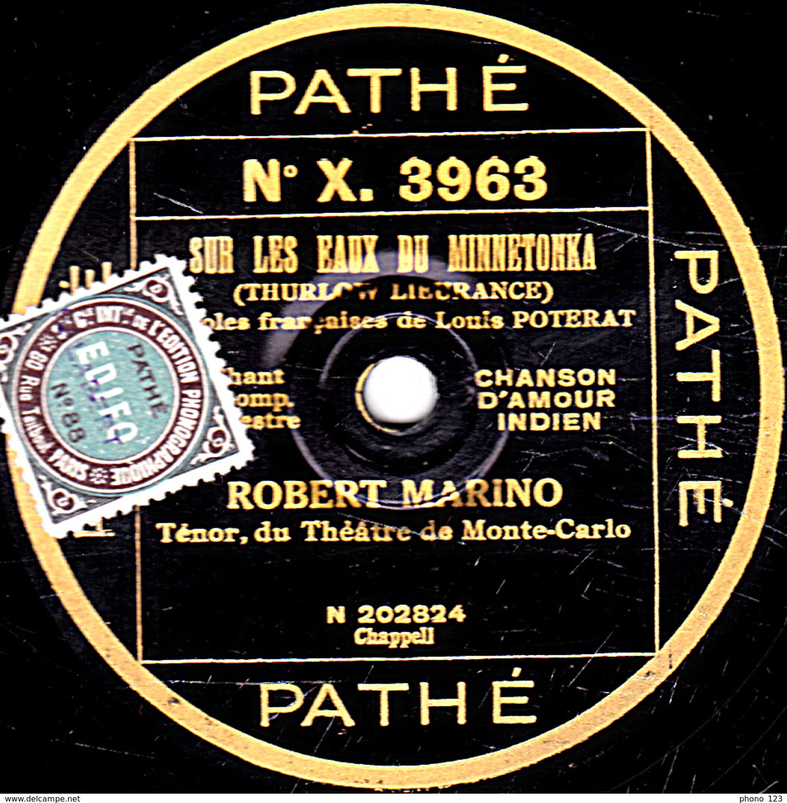 78 T. - 25 Cm - état  B -   ROBERT MARINO - LIZY, RÊVED'UN SOIR  - SUR LES EAUX DU MINNETONKA (EX Mais Choc Sur Le Bord) - 78 T - Disques Pour Gramophone