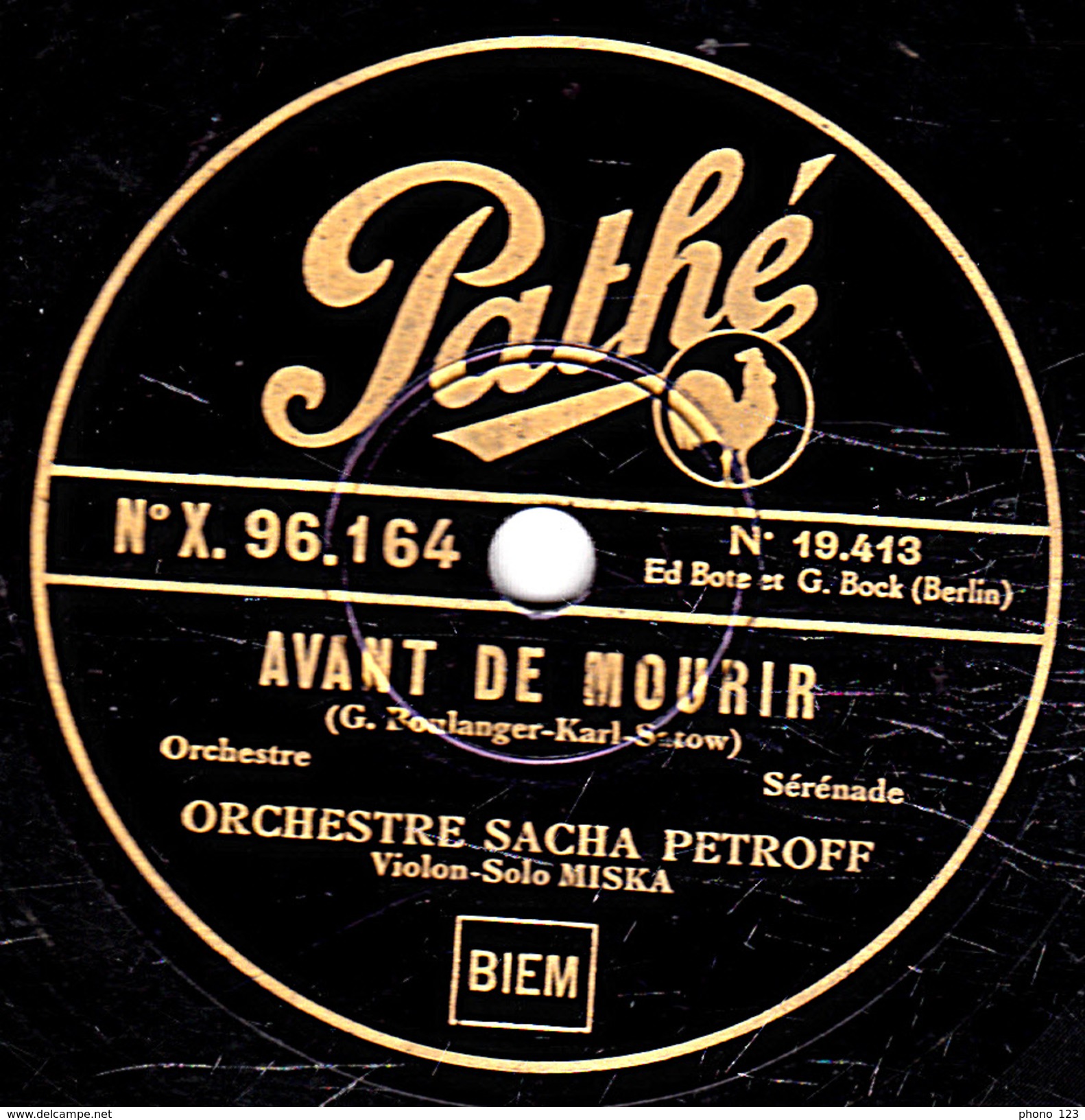 78 T. - 25 Cm - état  B -  ORCHESTRE SACHA PETROFF - JALOUSIE - AVANT DE MOURIR - 78 T - Discos Para Fonógrafos