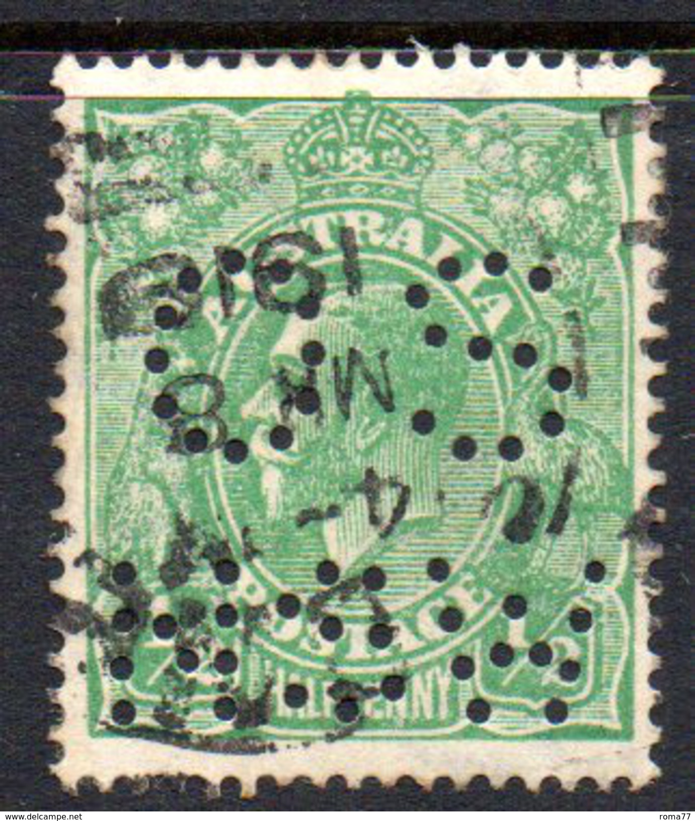 T1823 - AUSTRALIA 1/2 Penny Used WMK 6a  . Punctured OS NSW - Gebraucht