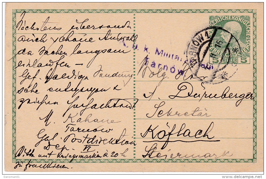 POLAND 1915 WWI Censored Tarnow Postcard - ...-1860 Prephilately