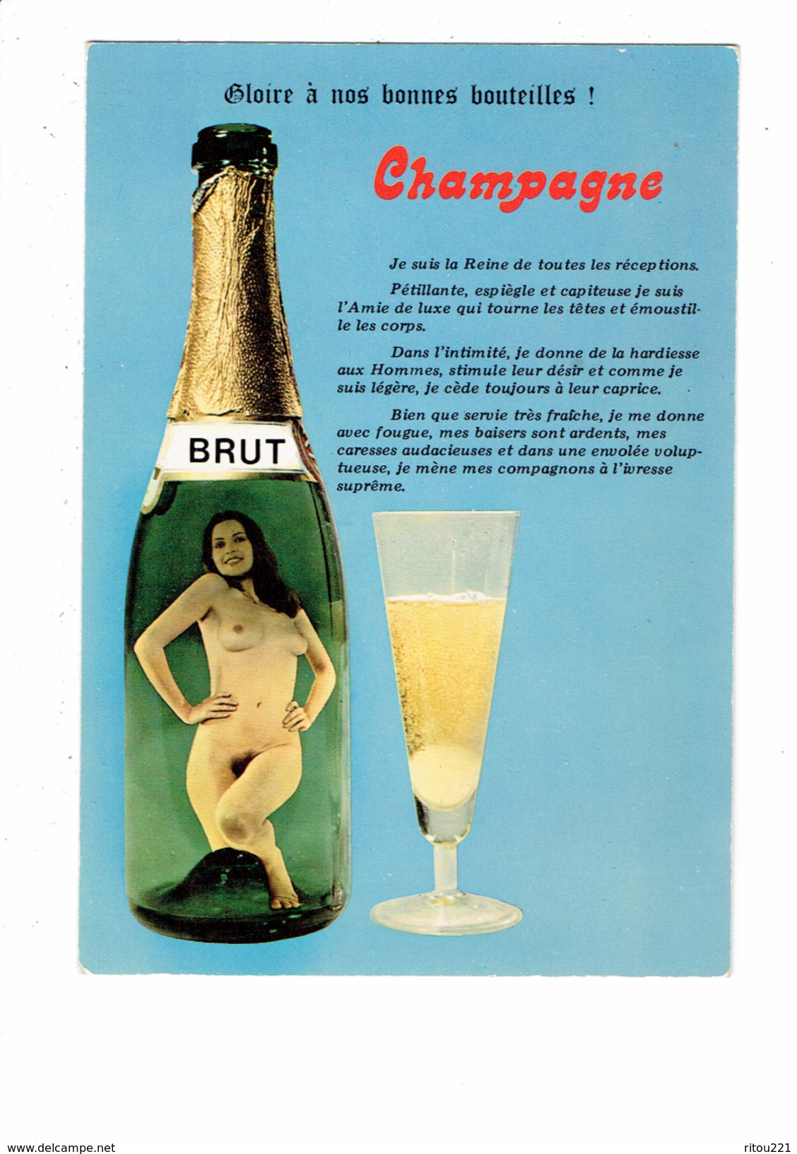 Cpm HUMOUR Femme Nue Dans Bouteille De Champagne Verre Coupe - Alcool - - Humour