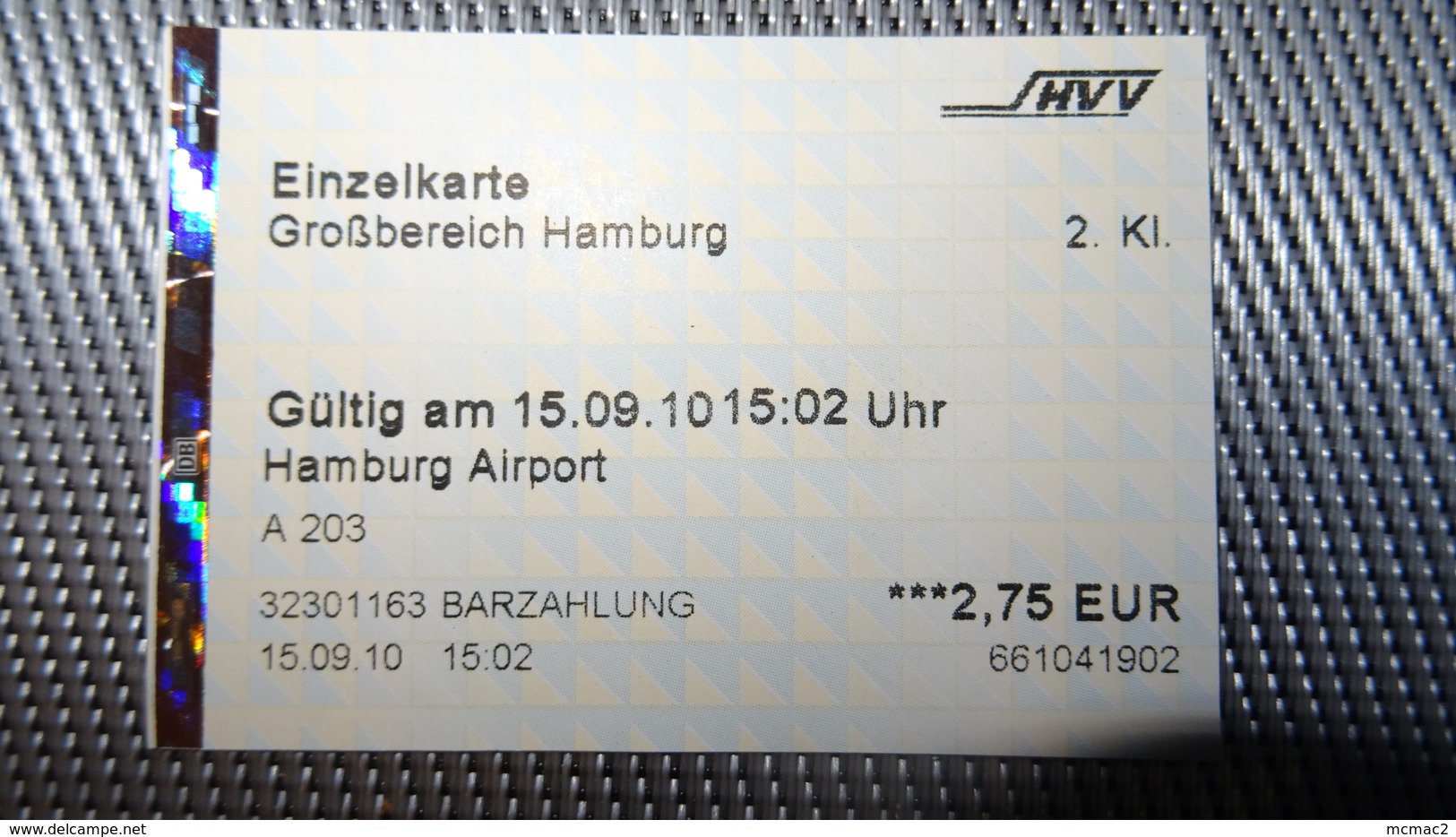 Metro Ticket From GERMANY (Hamburg Airport) - U-Bahn/S-Bahn Fahrkarte Year 2010 - Other & Unclassified