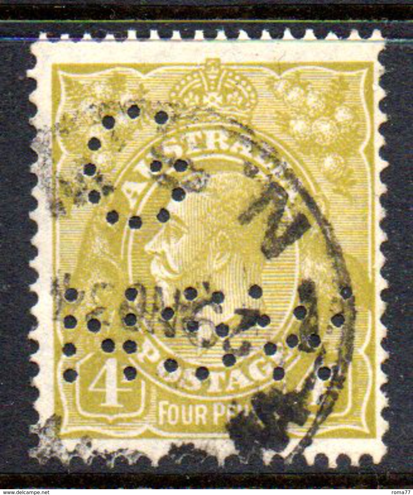 T1839 - AUSTRALIA 4 Pence Used WMK C Of A . Punctured G NSW - Used Stamps