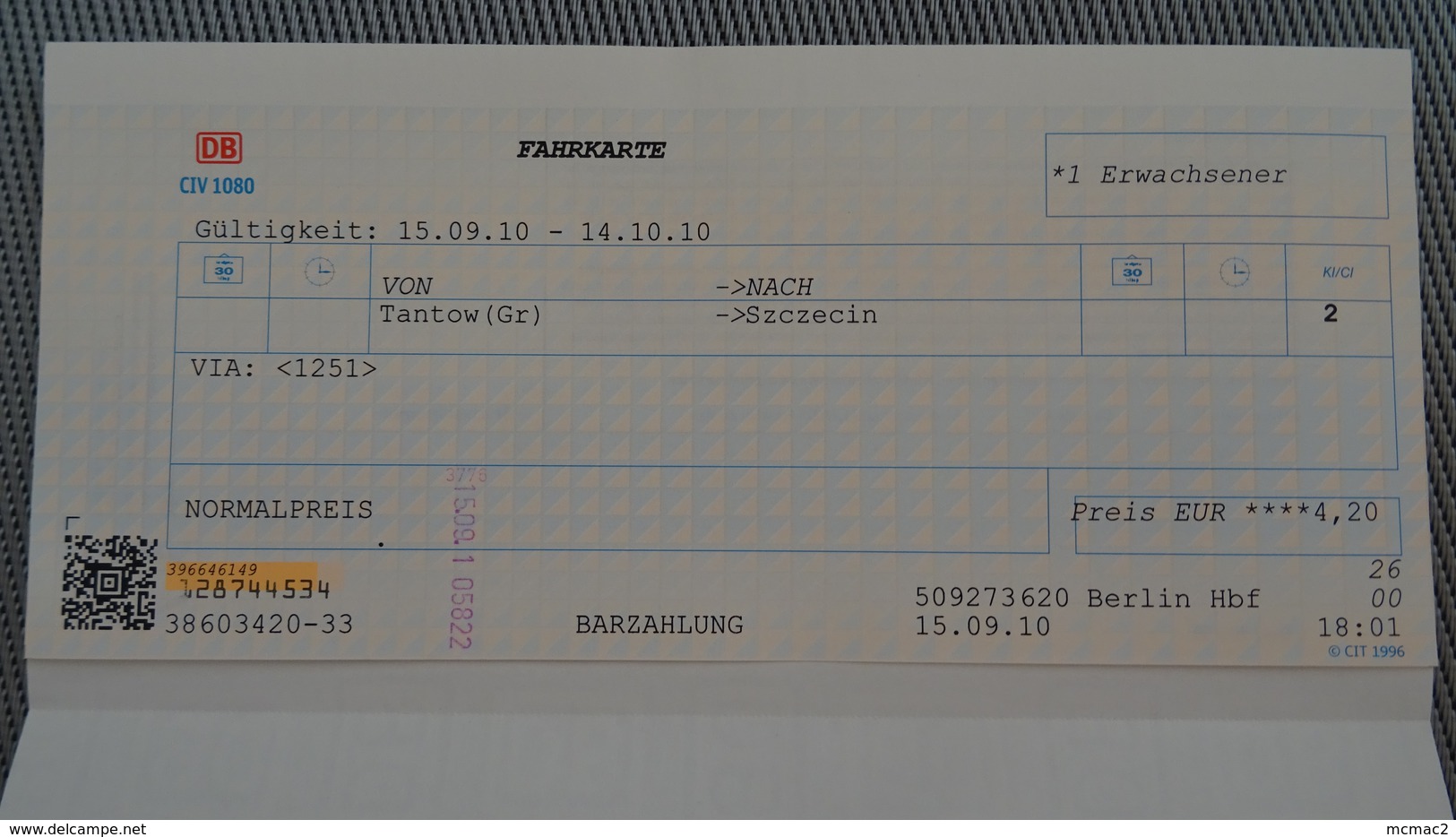 Railway Ticket From GERMANY To POLAND - Fahrkarte - Ferrocarril