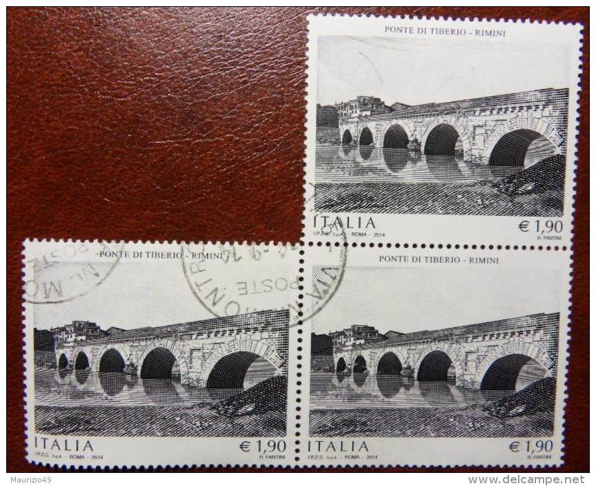 2014 Nr 3473 Patrimonio Artistico E Culturale Italiano - Ponte Di Tiberio, A Rimini- 1,90 € 3 Valori VEDI FOTO - 2011-20: Usati