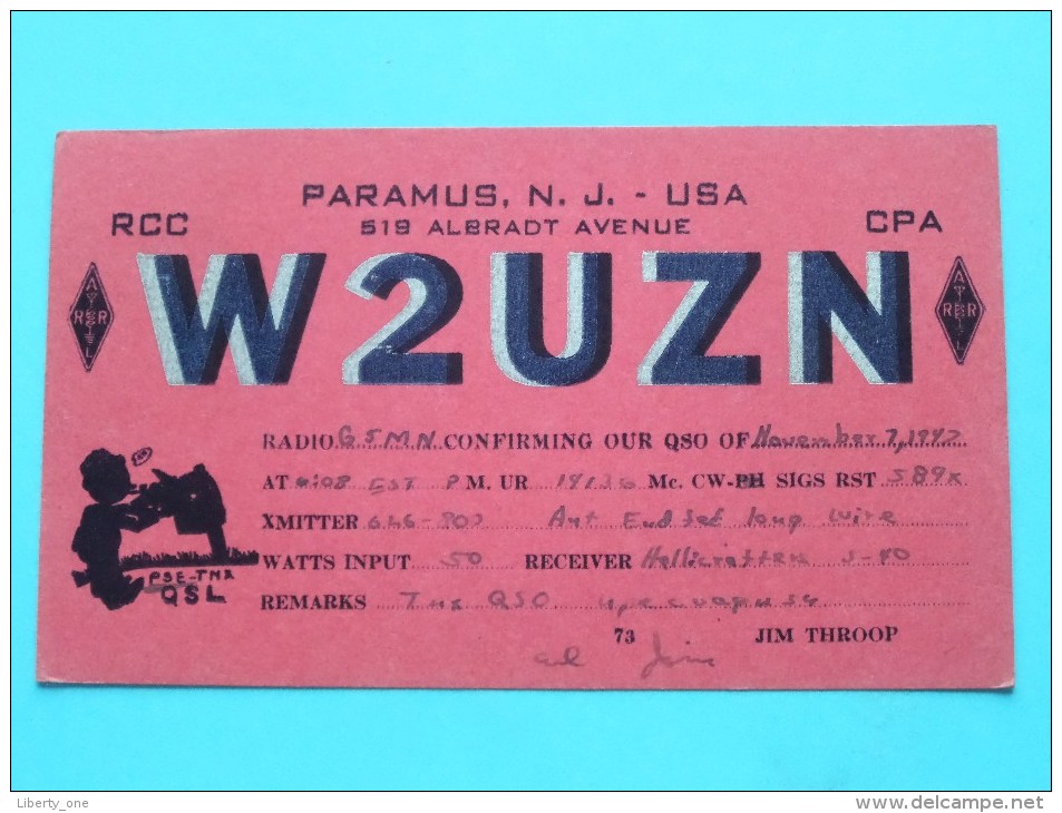 W2UZN Paramus N.J. USA Jim Throop ( To Kent England ) Anno 1947 ( Zie Foto Voor Details ) - Radio Amateur