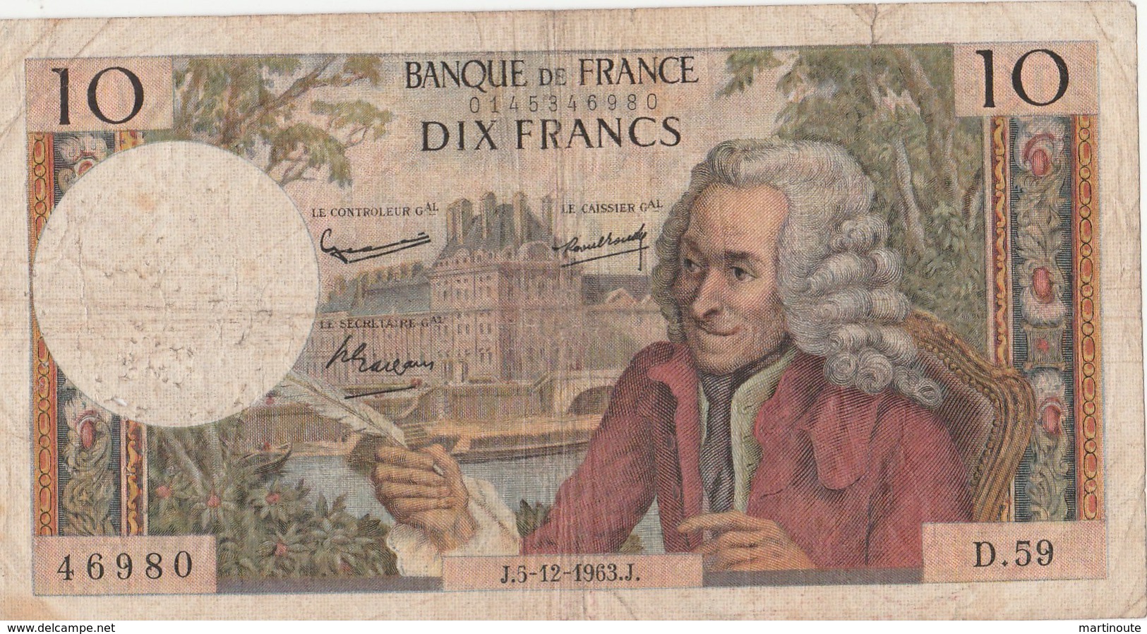 BILLET 10 FRANCS VOLTAIRE - 10 F 1963-1973 ''Voltaire''