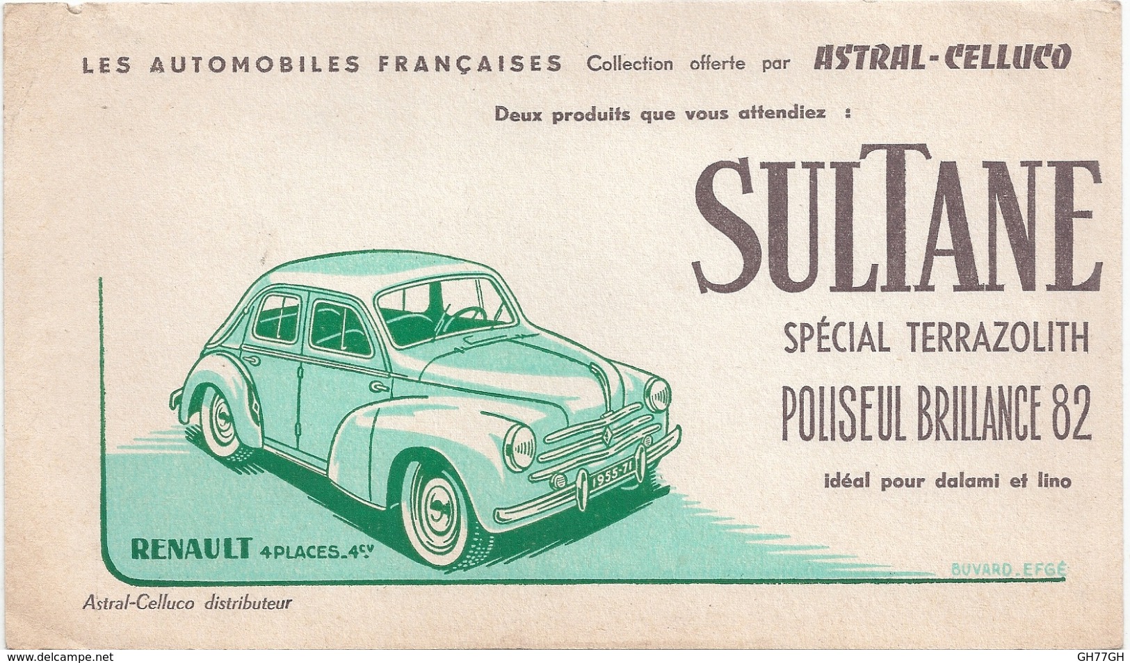 Buvard Ancien: Sultane Spécial Terrazolith Poliseul Brillance Renault 4 Places - Automotive