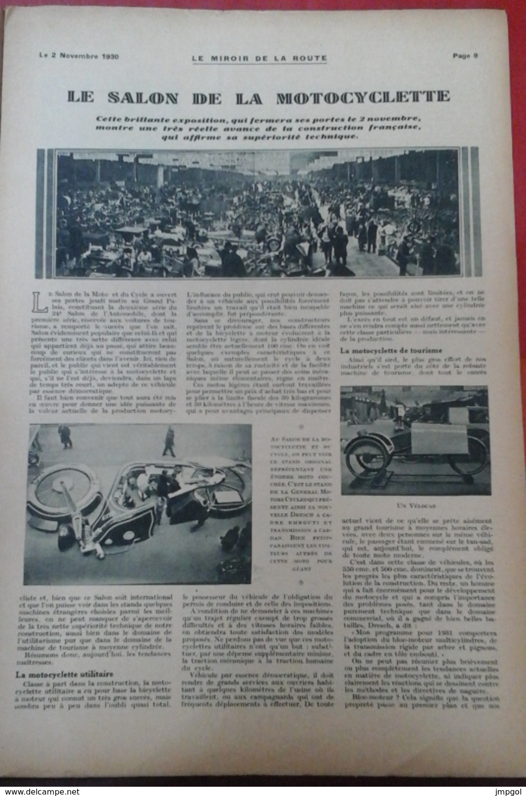 Le Miroir De La Route N° 143 2 Novembre 1930 Salon De La Motocyclette, Salon De L'Olympia à Londres - Auto