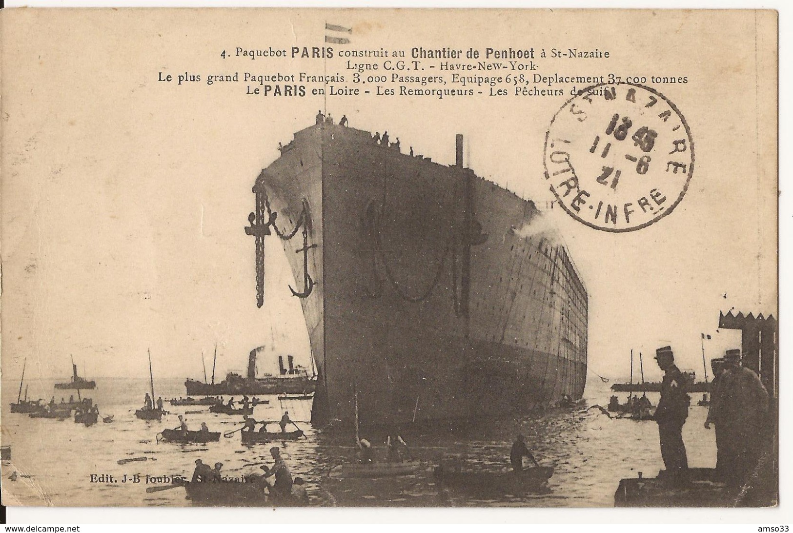 8902. SAINT-NAZAIRE. LE PAQUEBOT "PARIS" EN CONSTRUCTION AU CHANTIER DE PENHOET 1921 - Saint Nazaire