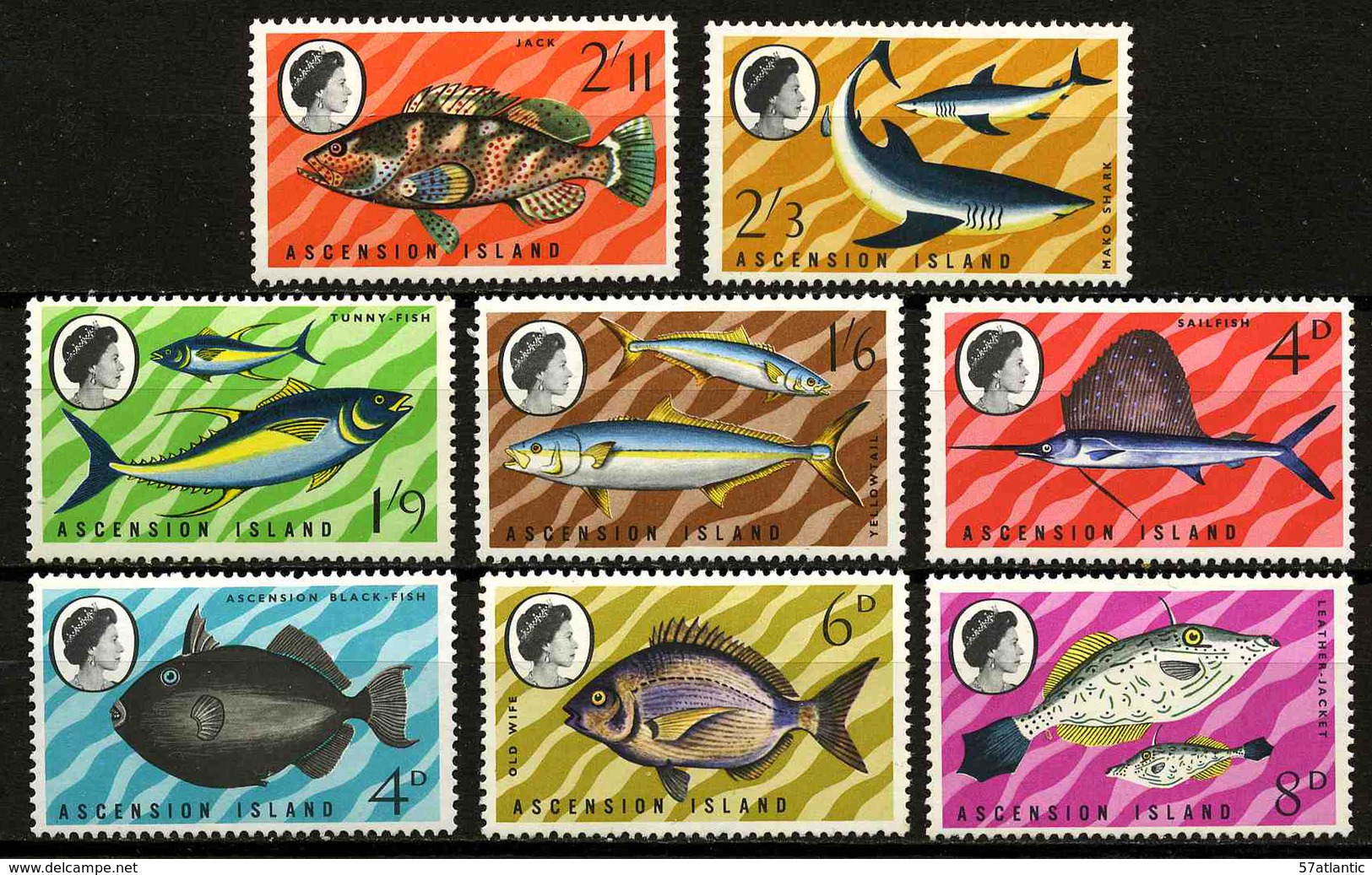 ASCENSION - POISSONS - YT 119 à 126 * - SERIE COMPLETE 8 TIMBRES NEUFS * - Poissons