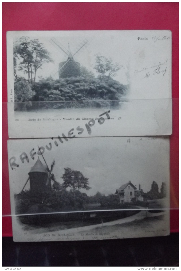 C P Paris Lot 2 Cartes Bois De Boulogne Moulin Du Champ De Course N 38 + Le Moulin De Bagatelle N96 - Watermolens