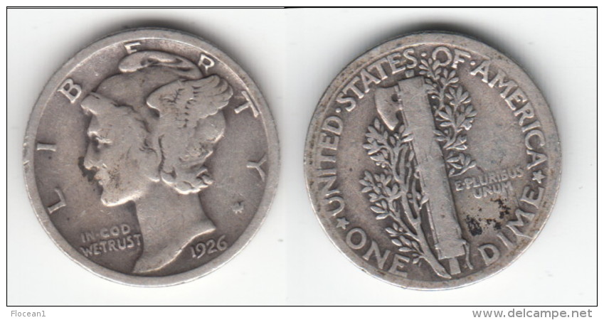 **** UNITED-STATES - USA  - ETATS-UNIS  - 1 DIME 1926 - ONE DIME 1926 MERCURY - SILVER **** EN ACHAT IMMEDIAT !!! - 1916-1945: Mercury