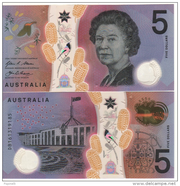 AUSTRALIA  $ 5   P62  POLIMER. 2016.  Queen Elizabeth II - Bird & Flower + Parliament House At Back   UNC - 2005-... (polymeerbiljetten)