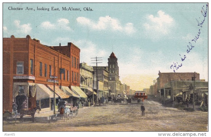 McAlester Oklahoma, Choctaw Avenue Street Scene, Business District, Wagons, C1900s/10s Vintage Postcard - Autres & Non Classés