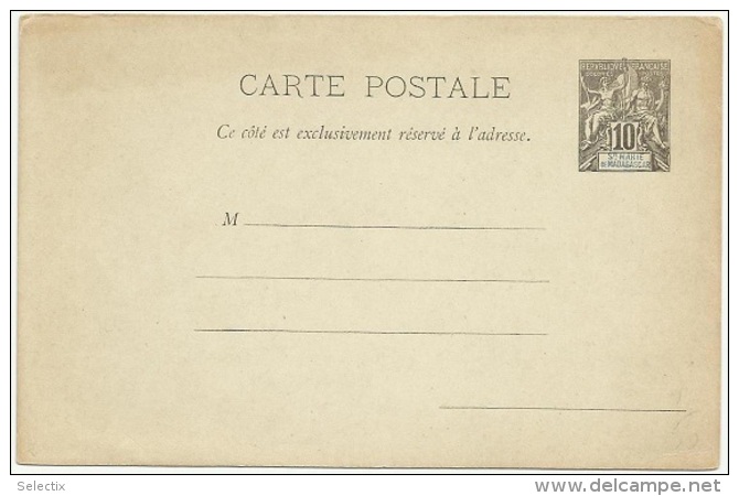 France 1894 Madagascar - St. Marie - Postal Stationery Correspondence Card - Covers & Documents