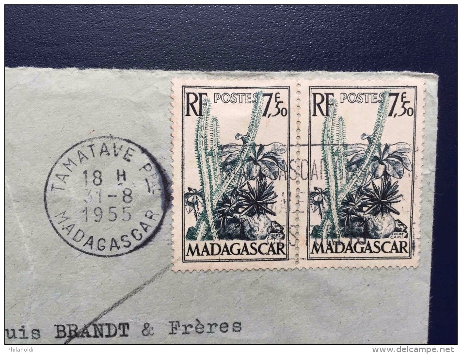 MADAGASCAR TAMATAVE 1955, Timbres (plantes Grasses) Pour La Suisse, Bienne, Lettre Taxée En Suisse - Briefe U. Dokumente