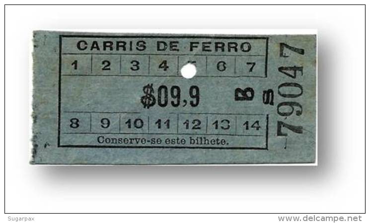 Carris De Ferro - $09,9 - Tramway Ticket - Serie Bs - Lisboa Portugal - Europa