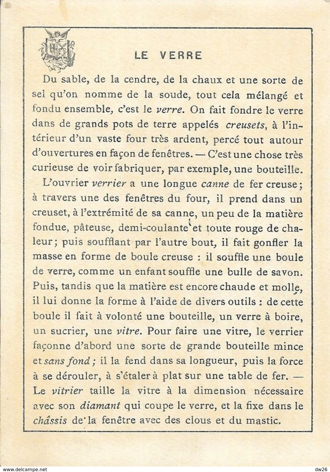 Chromo, Eléments Et Techniques: Le Verre - Lithographie: Lith. Vieillemard Et Ses Fils - Sonstige & Ohne Zuordnung