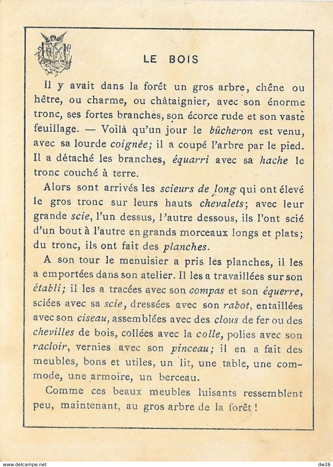 Chromo, Eléments Et Techniques: Le Bois - Lithographie: Lith. Vieillemard Et Ses Fils - Sonstige & Ohne Zuordnung