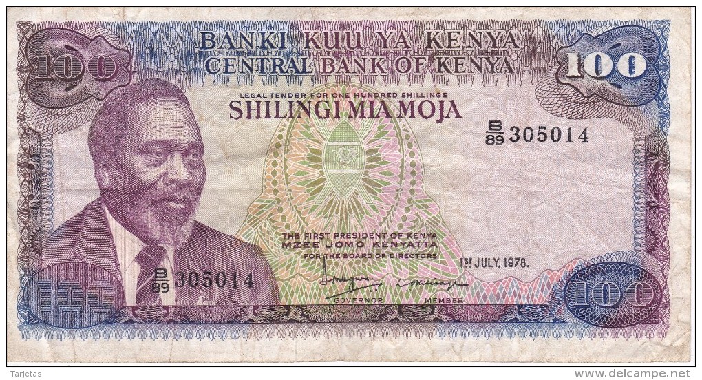 BILLETE DE KENIA DE 100 SHILINGI DEL AÑO 1978 (BANK NOTE) - Kenia