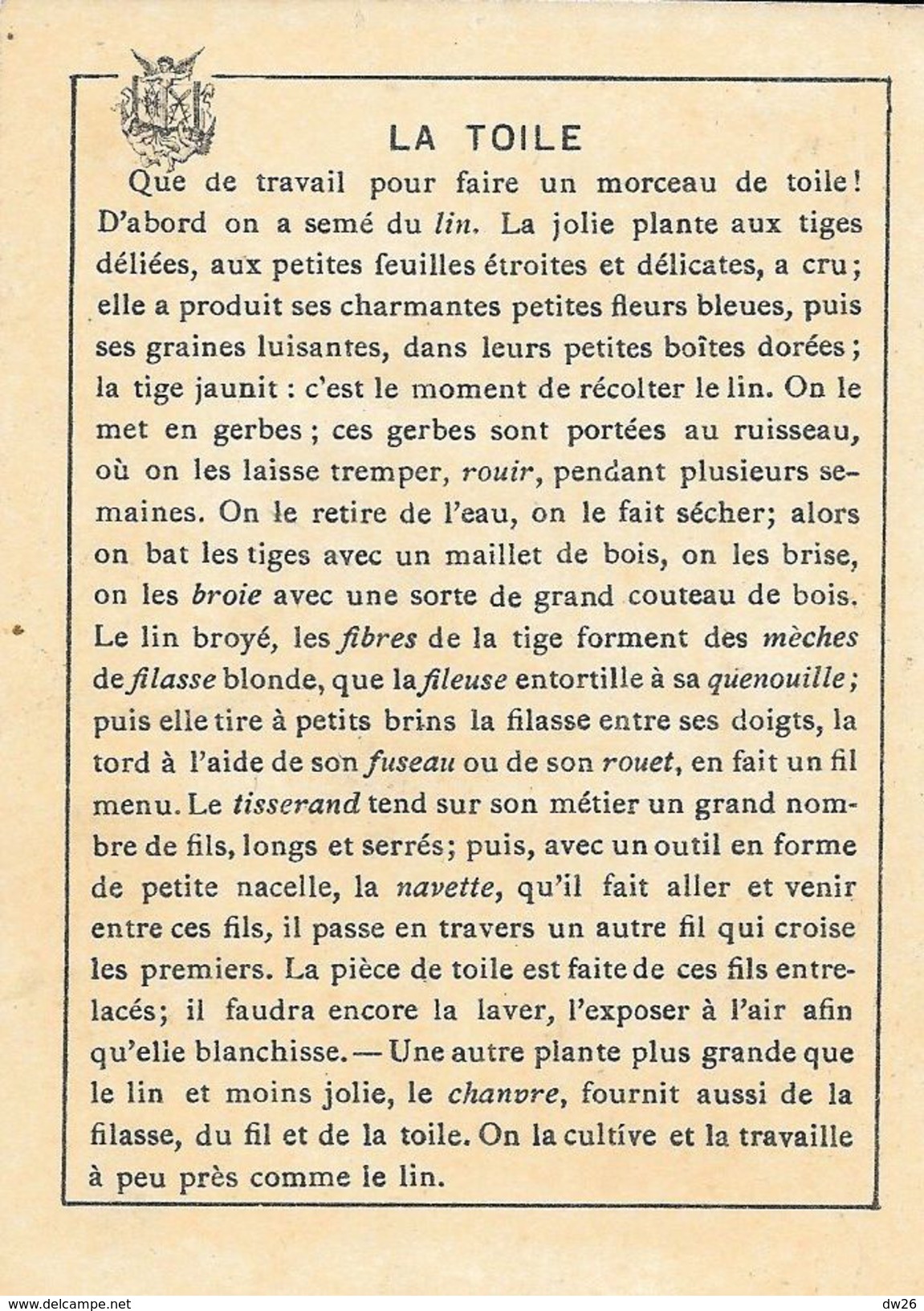 Chromo, Eléments Et Techniques: La Toile - Lithographie: Lith. Vieillemard Et Ses Fils - Altri & Non Classificati