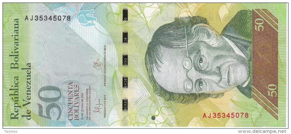 BILLETE DE VENEZUELA DE 50 BOLIVARES DEL 23 DE JUNIO 2015 (BANKNOTE) OSO FRONTINO (BEAR) - Venezuela