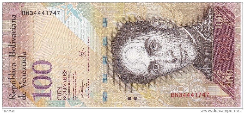 BILLETE DE VENEZUELA DE 100 BOLIVARES 29 DE OCTUBRE DEL 2013 SIN CIRCULAR-UNCIRCULATED  (BANK NOTE) PAJARO - Venezuela