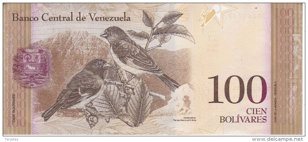 BILLETE DE VENEZUELA DE 100 BOLIVARES 29 DE OCTUBRE DEL 2013 SIN CIRCULAR-UNCIRCULATED  (BANK NOTE) PAJARO - Venezuela