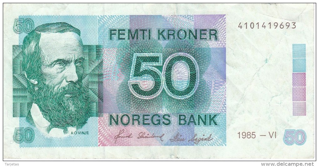 BILLETE DE NORUEGA DE 50 KRONER DEL AÑO 1985  (BANKNOTE) - Norvège