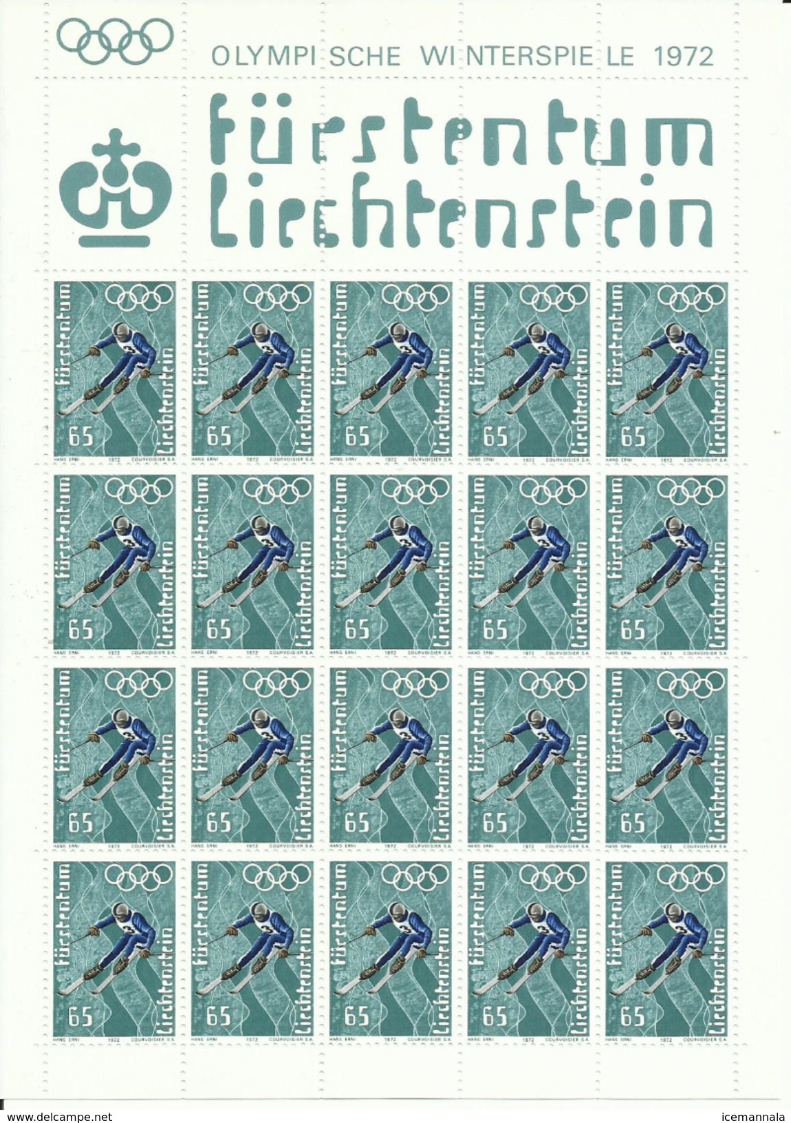 LIECHTENSTEIN  YVERT  494/97   (PLIEGO DE 20 SELLOS)  MNH  ** - Winter 1972: Sapporo