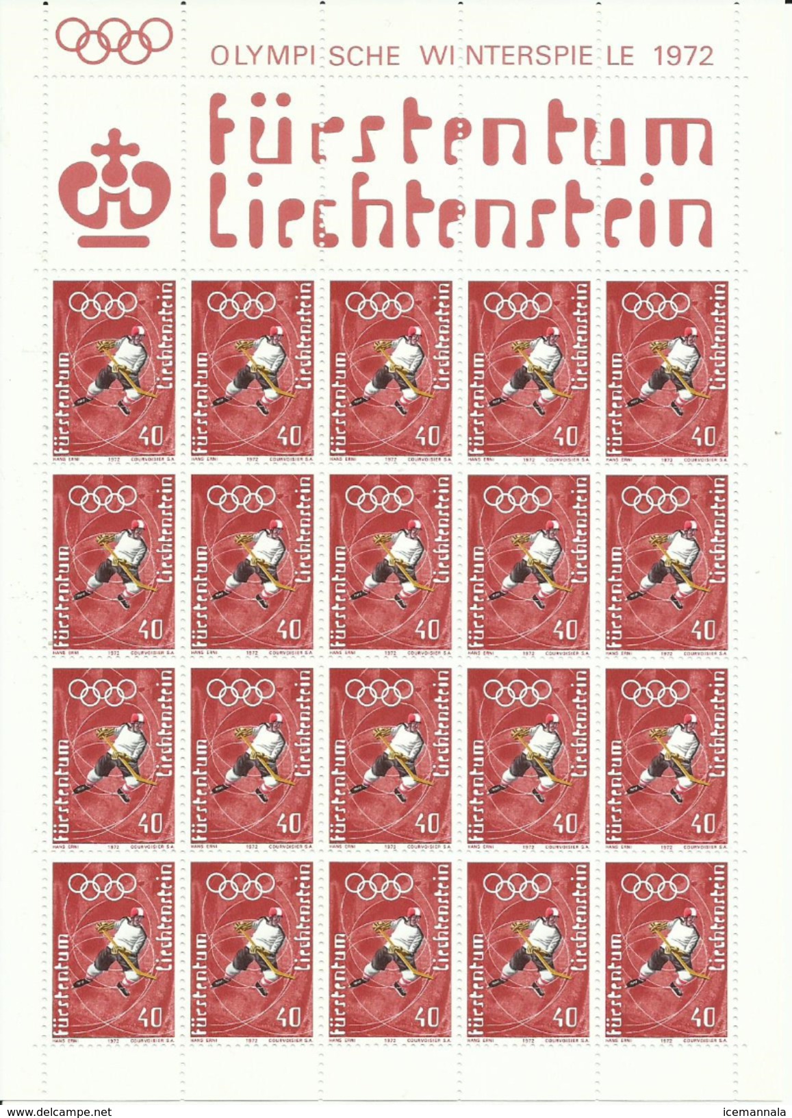 LIECHTENSTEIN  YVERT  494/97   (PLIEGO DE 20 SELLOS)  MNH  ** - Winter 1972: Sapporo