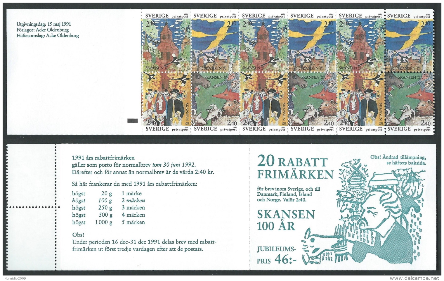 1991 SVEZIA LIBRETTO PARCO DI SKANSEN A STOCCOLMA MNH ** - A1 - 1981-..