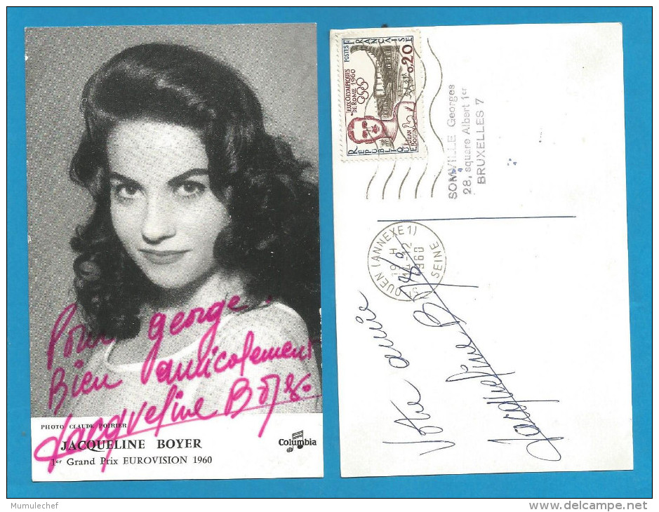 (A280) Signature / Dédicace / Autographe Original De Jacqueline Boyer - Chanteuse - Eurovision 1960 - "Tom Pillibi" - - Autres & Non Classés