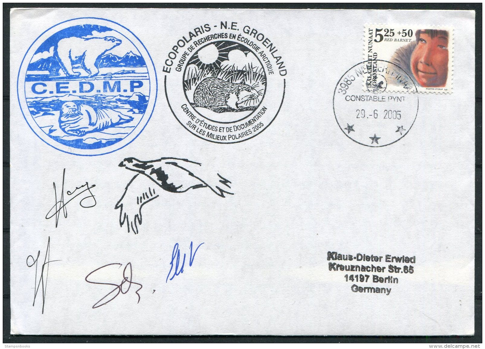 2005 Greenland Constable Pynt Ecopolaris C.E.D.M.P. Polar Bear, Walrus GREA  Arctic Expedition Signed Cover - Covers & Documents