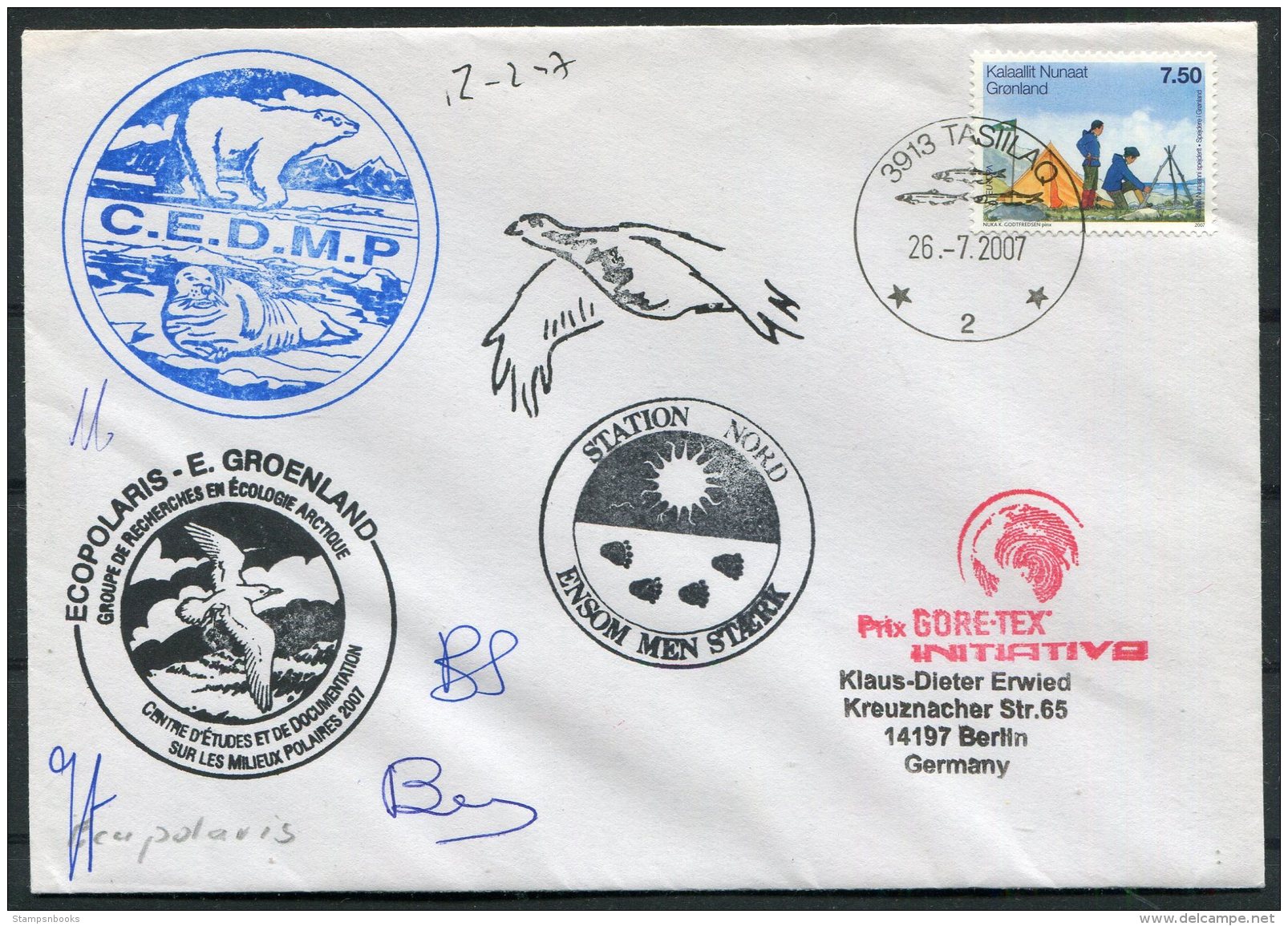 2007 Greenland Tasiilaq Ecopolaris C.E.D.M.P. Polar Bear, Walrus  Arctic Expedition Signed Cover - Covers & Documents