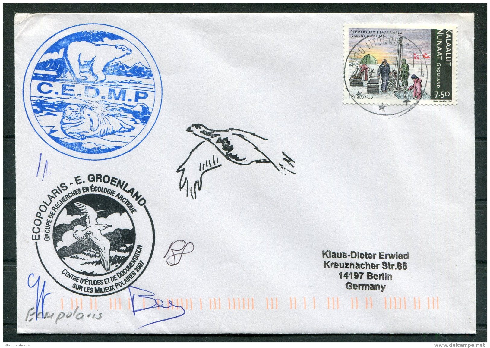 Greenland Ecopolaris C.E.D.M.P. Polar Bear, Walrus  Arctic Expedition Signed Cover - Lettres & Documents