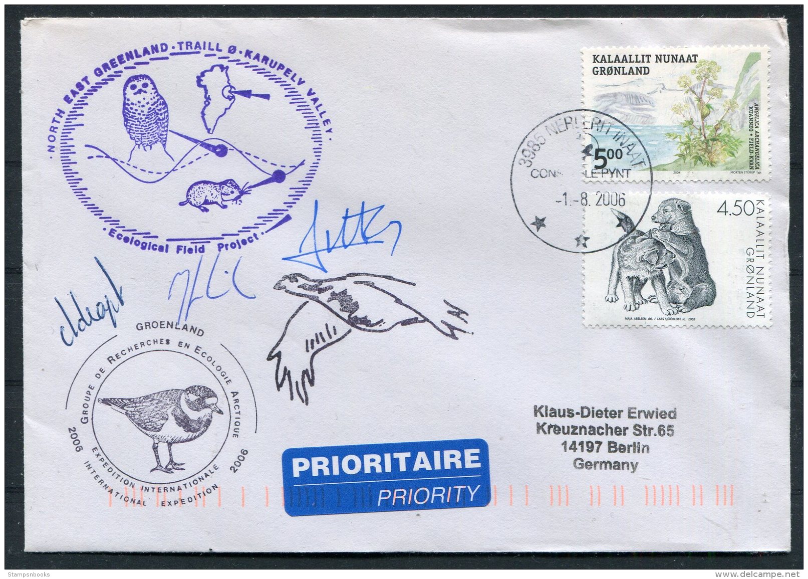 2006 North East Greenland, Karupelv Valley, Polar Owl Birds Research Arctic Expedition Signed Cover - Covers & Documents